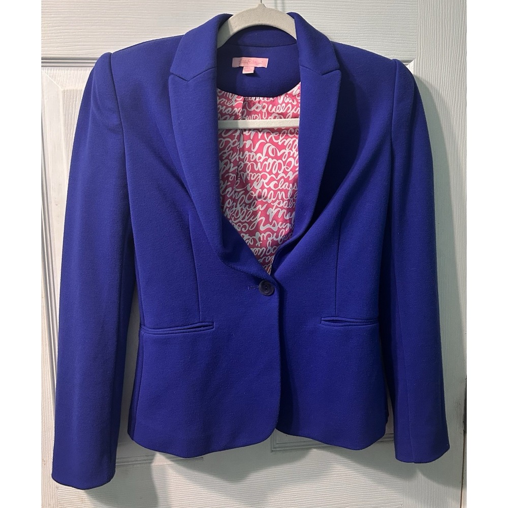 Lilly Pulitzer Leighton blue blazer with pink heritage story lining sz XS